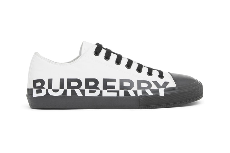 BURBERRY Logo Print Cotton Gabardine Sneakers "Blue overdyed" & "Optic white/black."
