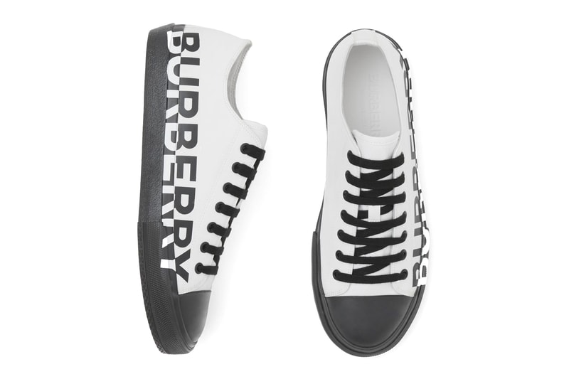 BURBERRY Logo Print Cotton Gabardine Sneakers "Blue overdyed" & "Optic white/black."