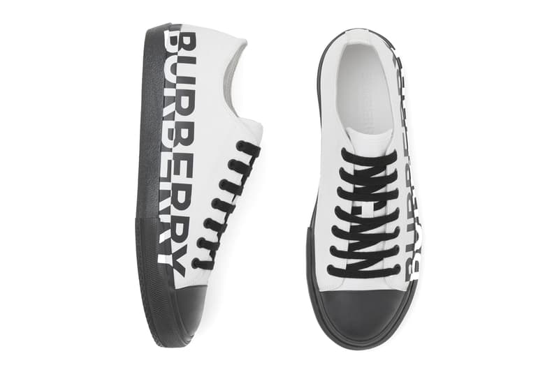 BURBERRY Logo Print Cotton Gabardine Sneakers "Blue overdyed" & "Optic white/black."