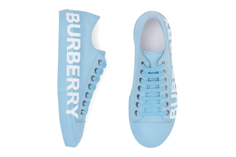 BURBERRY Logo Print Cotton Gabardine Sneakers "Blue overdyed" & "Optic white/black."