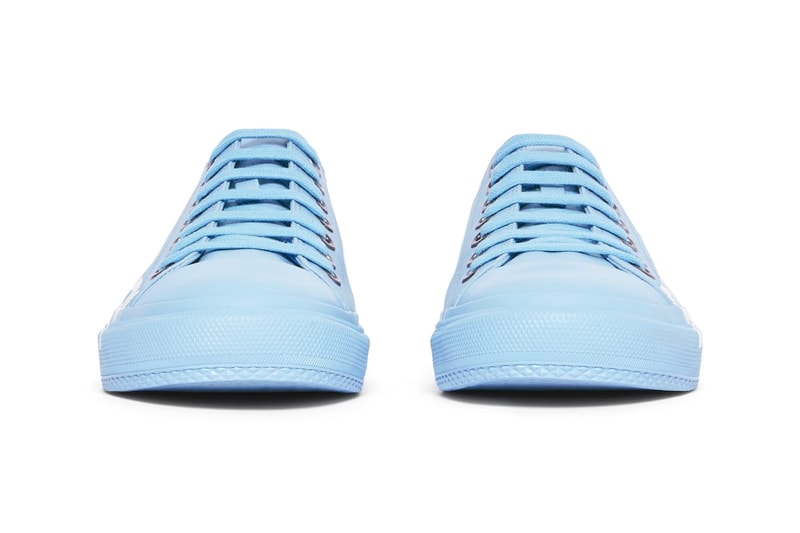 BURBERRY Logo Print Cotton Gabardine Sneakers "Blue overdyed" & "Optic white/black."