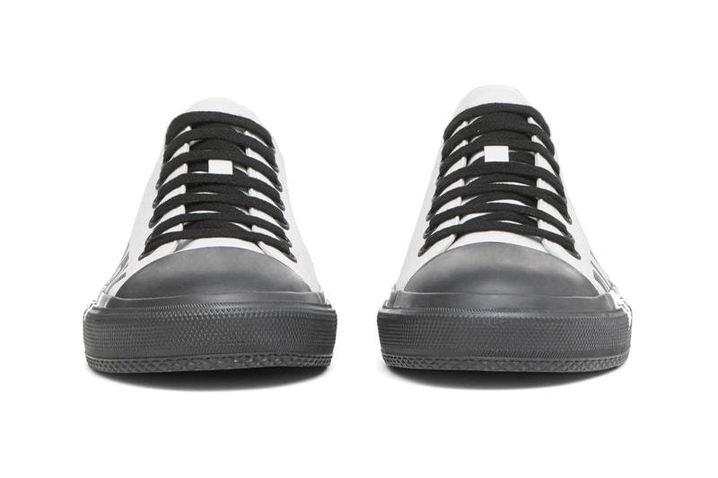 BURBERRY Logo Print Cotton Gabardine Sneakers "Blue overdyed" & "Optic white/black."