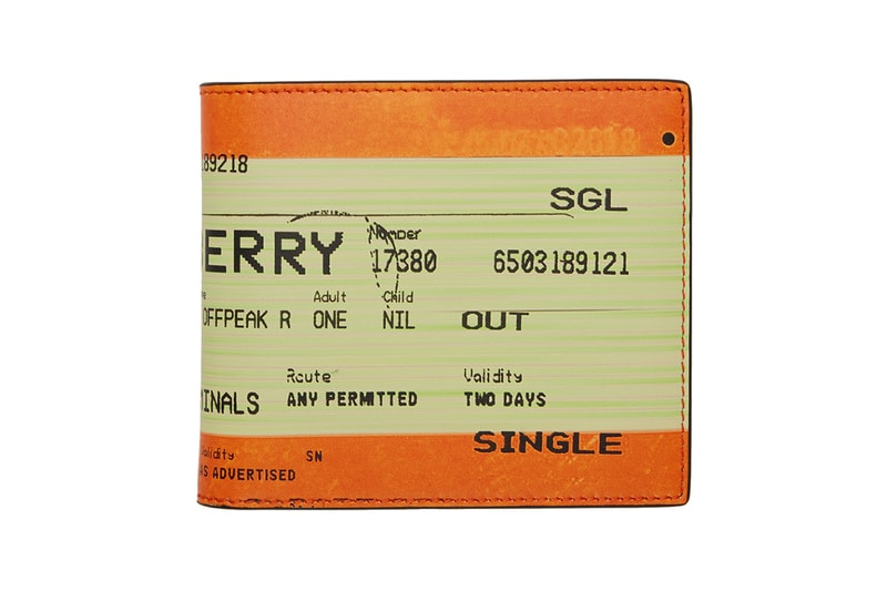 Burberry London UK Rail Ticket Card Print Orange Wallet Cardholder Riccardo Tisci Spring Summer 2019 SS19 Accessories SSENSE Online Transport Graphic 