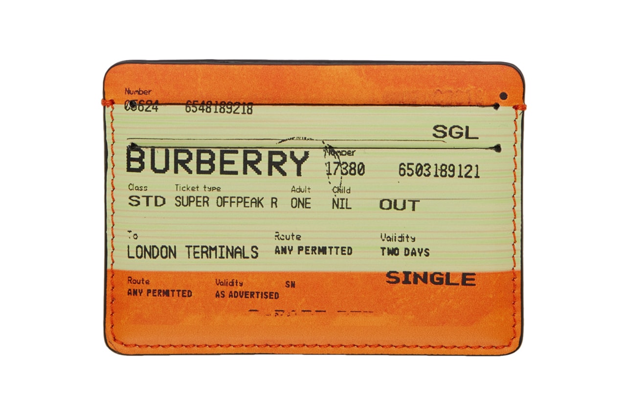 Burberry London UK Rail Ticket Card Print Orange Wallet Cardholder Riccardo Tisci Spring Summer 2019 SS19 Accessories SSENSE Online Transport Graphic 