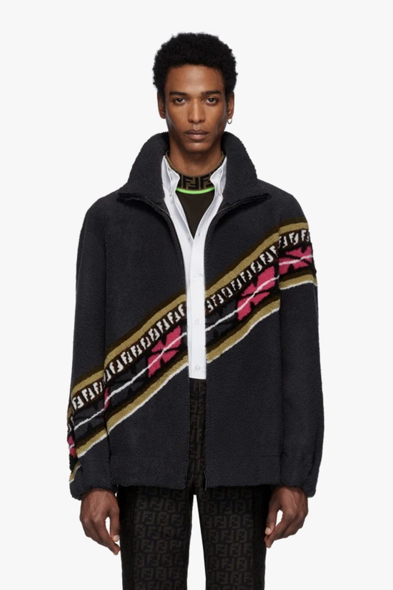 Fendi Reversible Grey & Black Shearling FF Jacket Multi-color monogram pattern grained lambskin leather fw19 coat