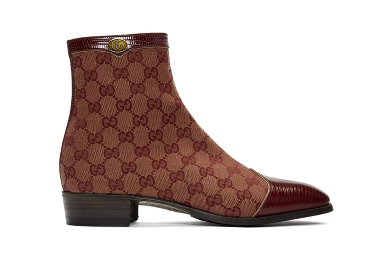 Gucci Canvas Original GG Boots Release Burgundy Lizard Skin Monogram Print