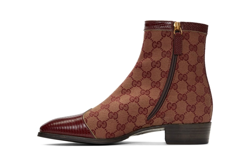 Gucci Canvas Original GG Boots Release Burgundy Lizard Skin Monogram Print