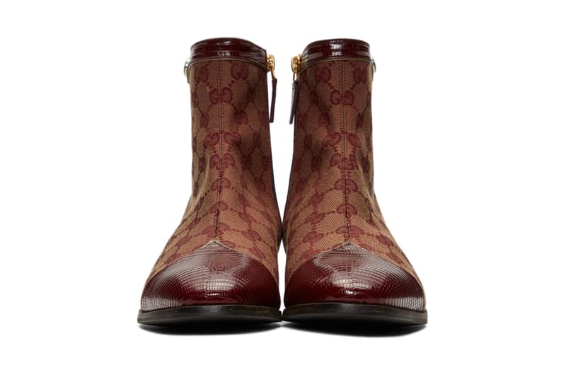 Gucci Canvas Original GG Boots Release Burgundy Lizard Skin Monogram Print