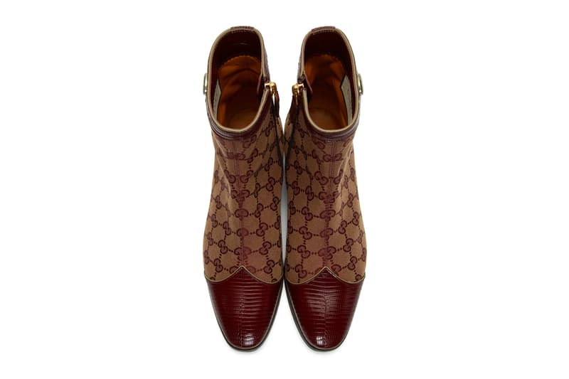 Gucci Canvas Original GG Boots Release Burgundy Lizard Skin Monogram Print
