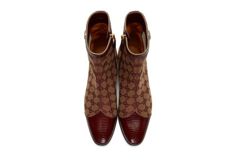 Gucci Canvas Original GG Boots Release Burgundy Lizard Skin Monogram Print