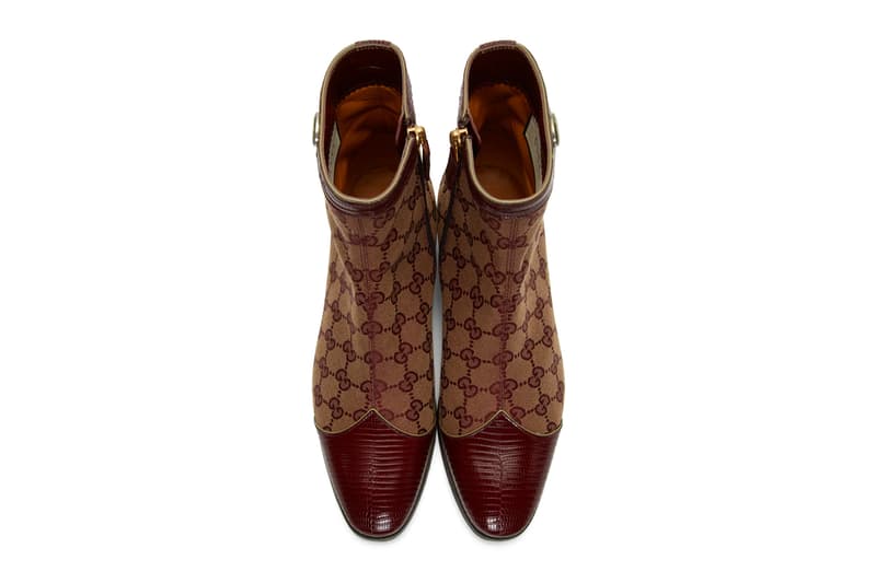 Gucci Canvas Original GG Boots Release Burgundy Lizard Skin Monogram Print