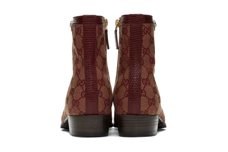 Gucci Canvas Original GG Boots Release Burgundy Lizard Skin Monogram Print
