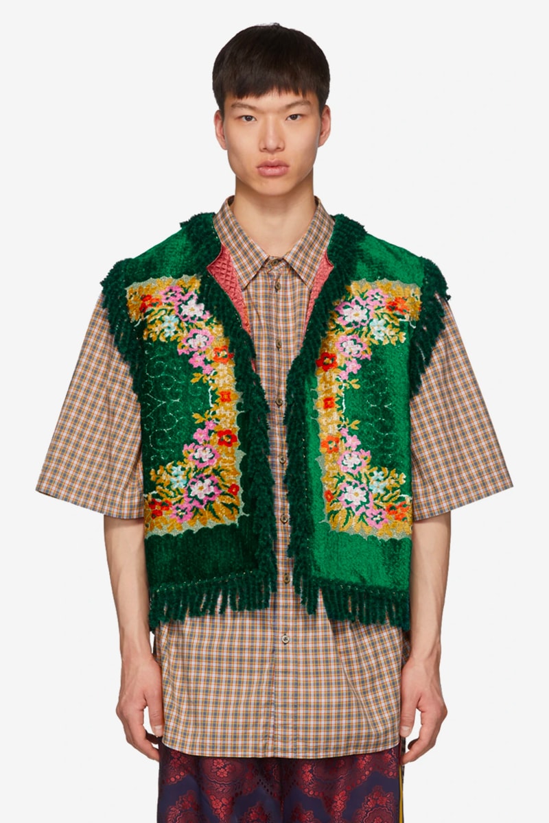 Gucci Green Floral Velvet Jacquard Vest Release Info italian luxury fashion brand vests made in italy ssense price silk drop date grandma clothes 