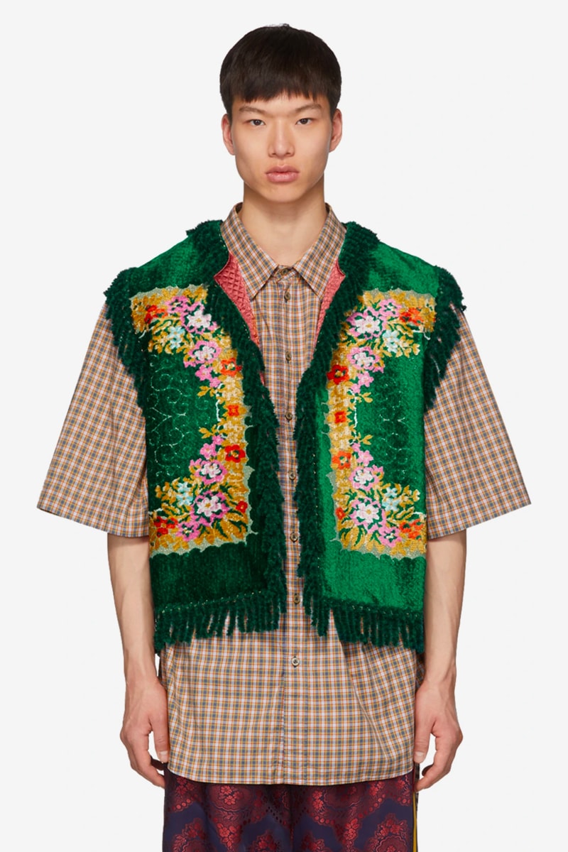 Gucci Green Floral Velvet Jacquard Vest Release Info italian luxury fashion brand vests made in italy ssense price silk drop date grandma clothes 