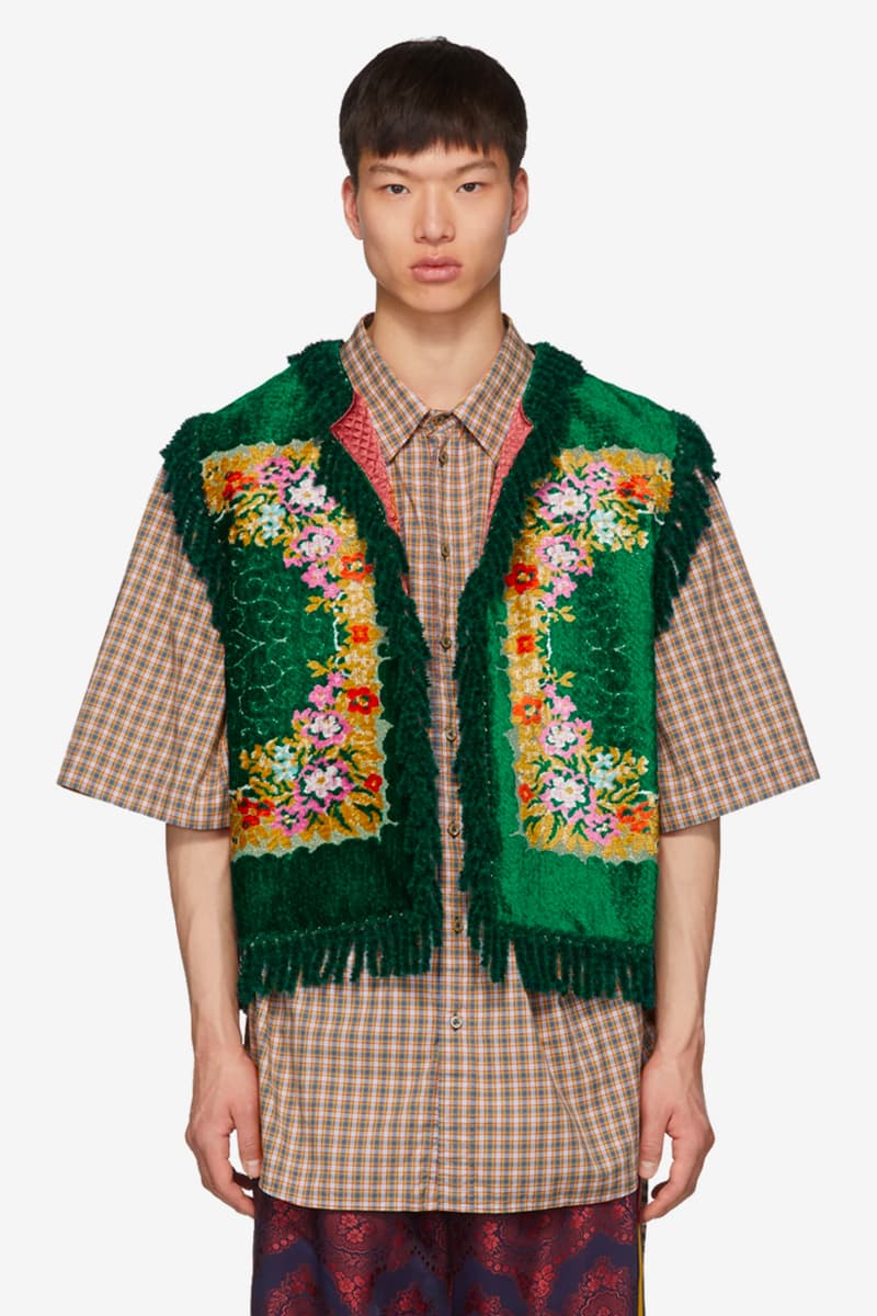 Gucci Green Floral Velvet Jacquard Vest Release Info italian luxury fashion brand vests made in italy ssense price silk drop date grandma clothes