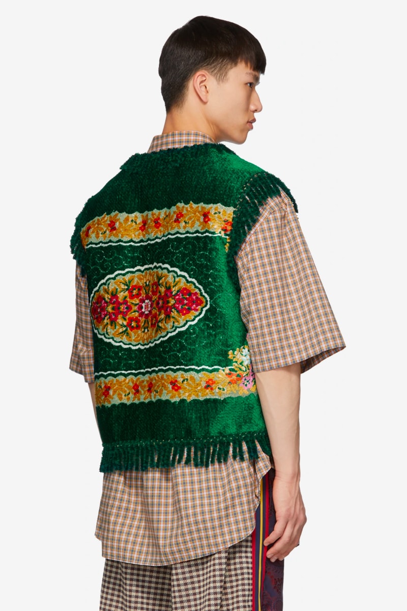 Gucci Green Floral Velvet Jacquard Vest Release Info italian luxury fashion brand vests made in italy ssense price silk drop date grandma clothes 