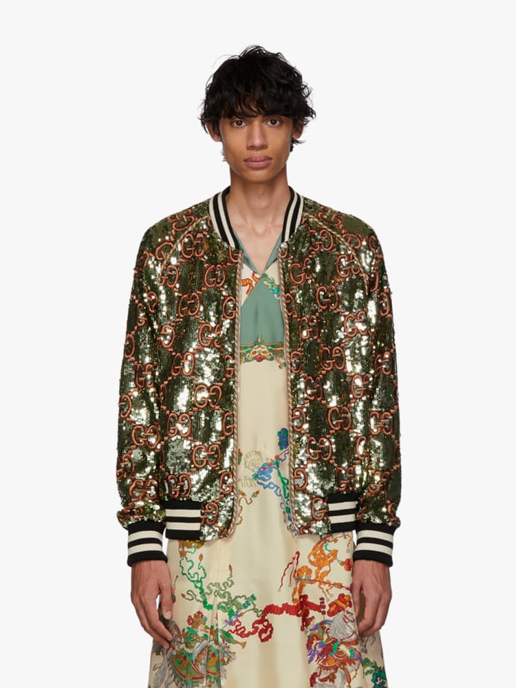 Gucci Green GG Sequin Bomber Jacket 