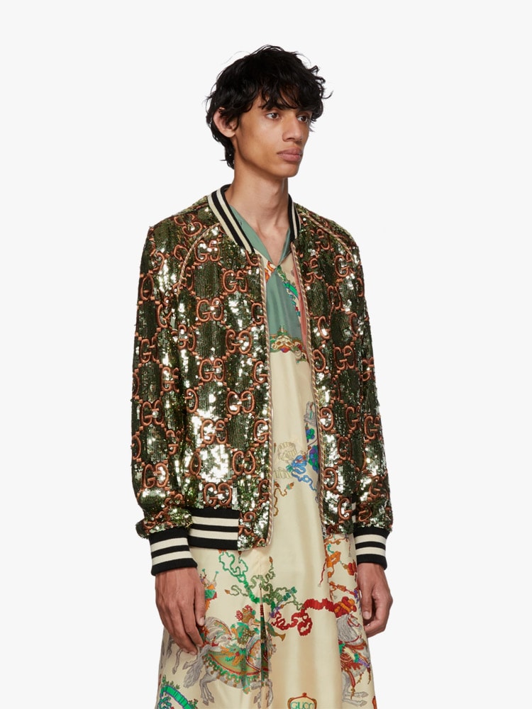 Gucci Green GG Sequin Bomber Jacket