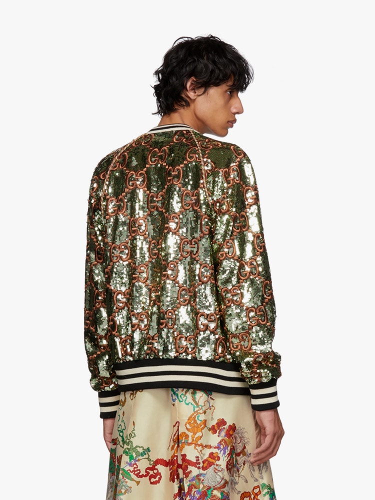 Gucci Green GG Sequin Bomber Jacket