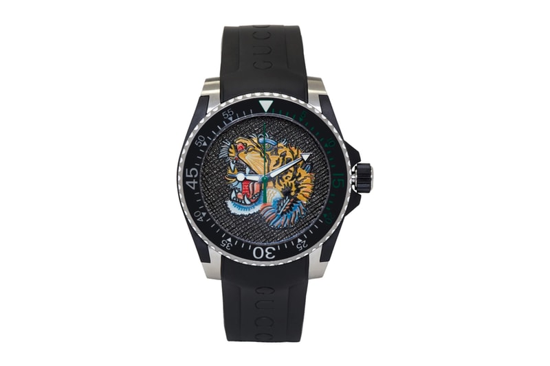Gucci Tiger Emblazoned Dive Watch Release Info black silver swiss made switzerland ssense timepiece watches 