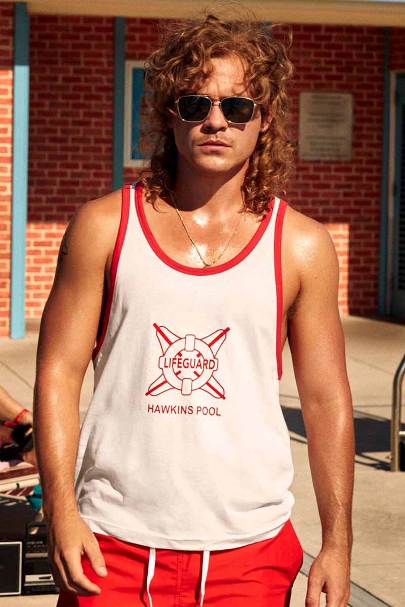 H&M Stranger Things Spring Summer 2019 SS19 Capsule Collection T-Shirts Hawkins Community Pool Swimwear Hats Poolside Accessories Shorts Fictional Netflix Series Dark Mystery Season 3 July 4 Independence Day