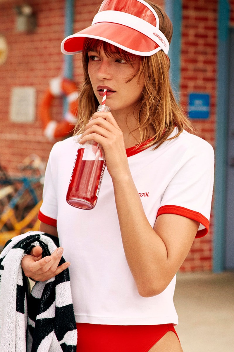 H&M Stranger Things Spring Summer 2019 SS19 Capsule Collection T-Shirts Hawkins Community Pool Swimwear Hats Poolside Accessories Shorts Fictional Netflix Series Dark Mystery Season 3 July 4 Independence Day