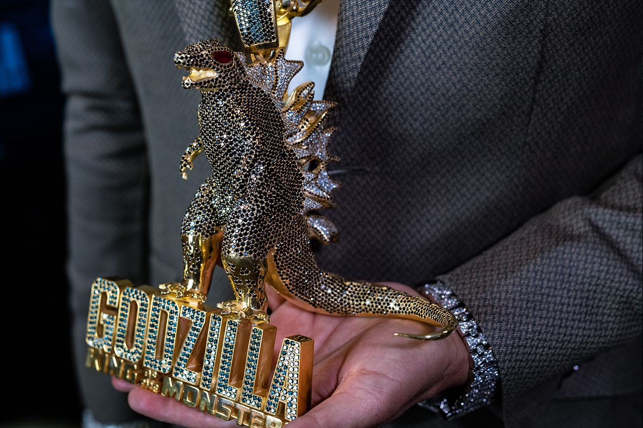 Johnny Dang 'Godzilla: King of the Monsters' Diamond Chain & Pendant bling jewelry iced out warner bros. film movie monsters jewelry gold monster of all chains 