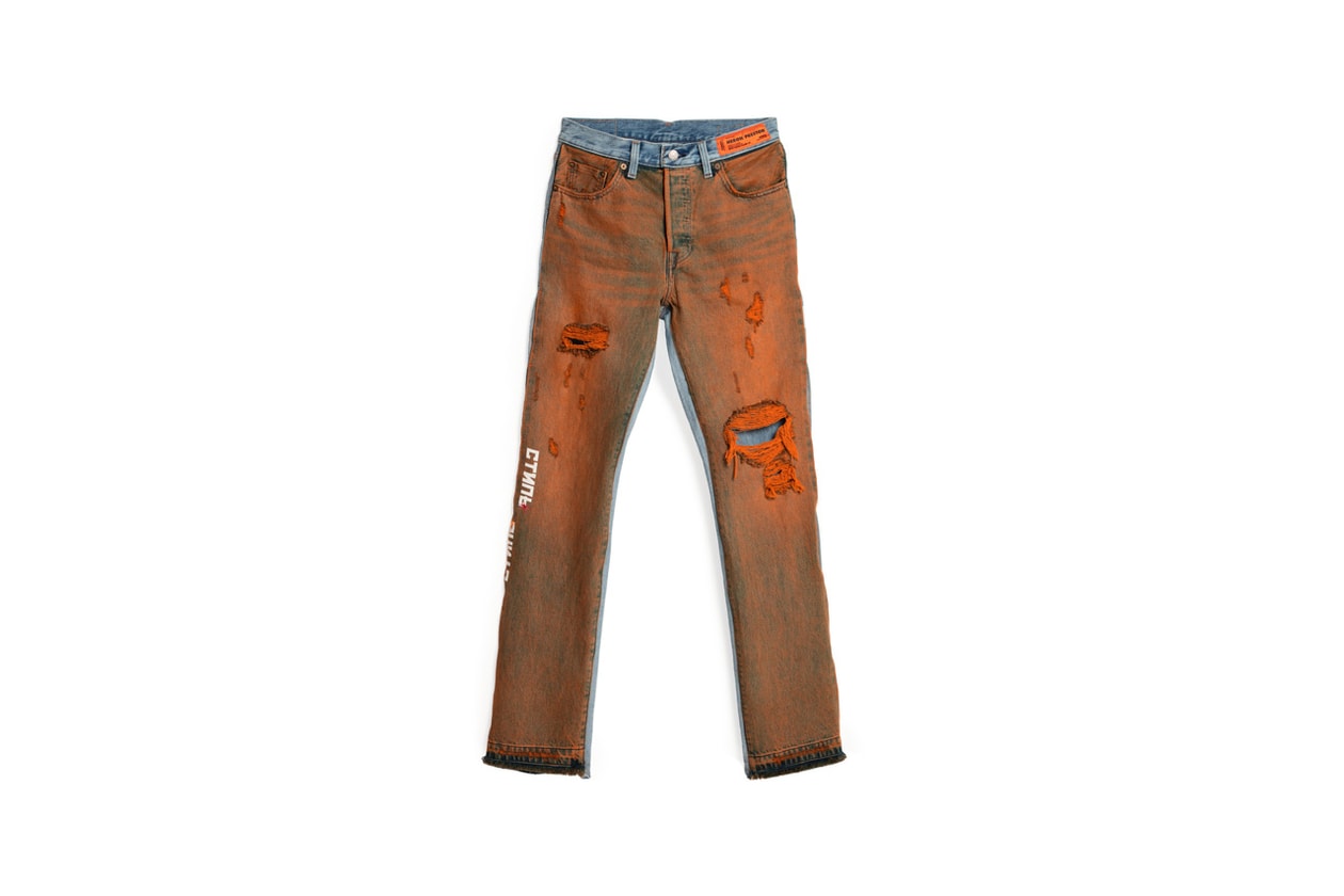 levis heron preston 501 day spring summer 2019 campaign collection release denim jeans hailey baldwin bieber orange tie dye grey black blue