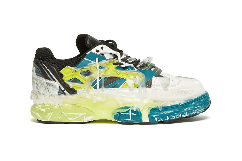 Maison Margiela Fusion Sneakers "White/Yellow/Turquoise" Glue Rubber Distressed Carbon Fibre leather mesh trainers MATCHESFASHION.com Cop Online Now Drop Release Information High End 