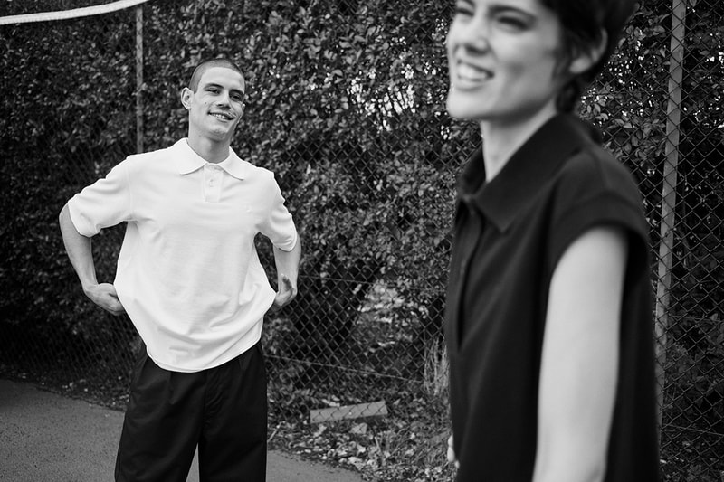 Fred Perry for Margaret Howell Spring Summer 2019 SS19 Capsule Collection Monochrome Archival Tennis Pieces Aesthetic Lookbook M3 Polo Shirt Bomber Jacket Tennis Skirt Laurel Wreath Straight Leg Casual Trouser Cotton Canvas Plimsoles