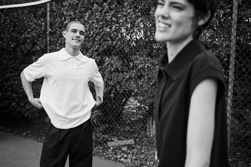 Fred Perry for Margaret Howell Spring Summer 2019 SS19 Capsule Collection Monochrome Archival Tennis Pieces Aesthetic Lookbook M3 Polo Shirt Bomber Jacket Tennis Skirt Laurel Wreath Straight Leg Casual Trouser Cotton Canvas Plimsoles