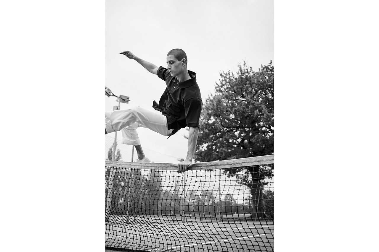 Fred Perry for Margaret Howell Spring Summer 2019 SS19 Capsule Collection Monochrome Archival Tennis Pieces Aesthetic Lookbook M3 Polo Shirt Bomber Jacket Tennis Skirt Laurel Wreath Straight Leg Casual Trouser Cotton Canvas Plimsoles