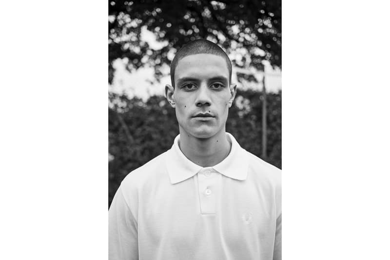 Fred Perry for Margaret Howell Spring Summer 2019 SS19 Capsule Collection Monochrome Archival Tennis Pieces Aesthetic Lookbook M3 Polo Shirt Bomber Jacket Tennis Skirt Laurel Wreath Straight Leg Casual Trouser Cotton Canvas Plimsoles