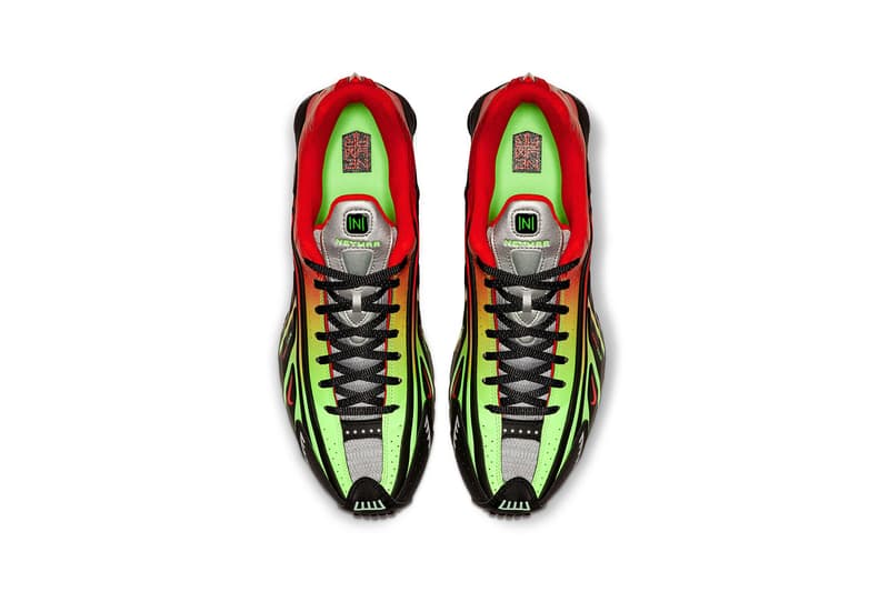 Neymar jr nike shox r4 official look release date white off-white grey silver metallix red black green watermelon sao paulo brazil retro paris saint-germain soccer buy cop purchase nike.com price sizing