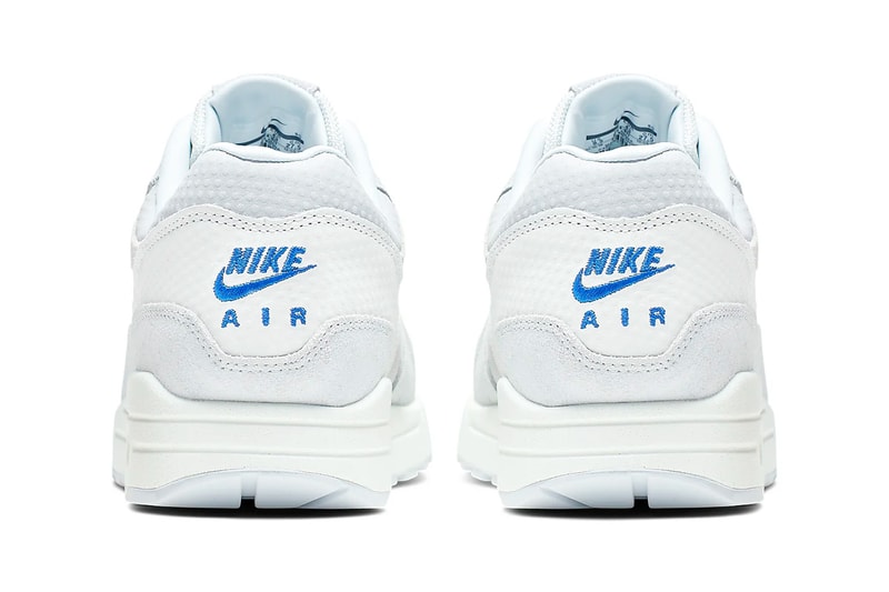 nike air max 1 premium cut out swoosh design white silver racer blue colorway release date 875844-011