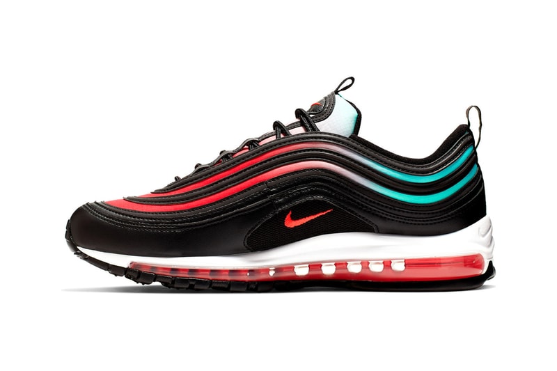 Nike Air Max 97 Black Ember Glow White Blue Fury Sneaker Release Drop Date Information Footwear 3M Scotchlite Finishline Cop Buy Now