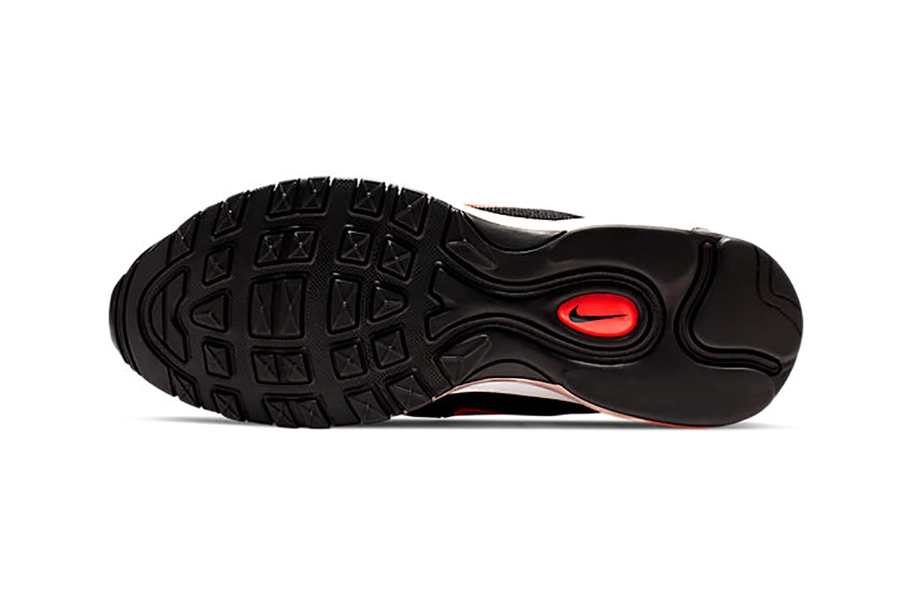 Nike Air Max 97 Black Ember Glow White Blue Fury Sneaker Release Drop Date Information Footwear 3M Scotchlite Finishline Cop Buy Now