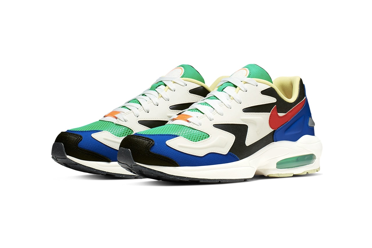 Nike Air Max 2 Light "Habanero Red/Armory Navy" and Dark Obsidian/Sail swoosh sneakers red air sole unit