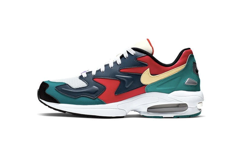 Nike Air Max 2 Light "Habanero Red/Armory Navy" and Dark Obsidian/Sail swoosh sneakers red air sole unit