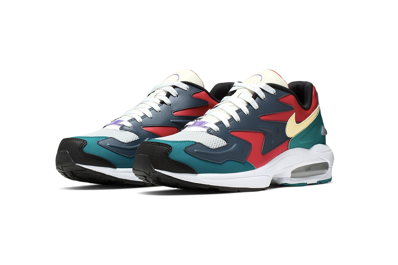 Nike Air Max 2 Light "Habanero Red/Armory Navy" and Dark Obsidian/Sail swoosh sneakers red air sole unit