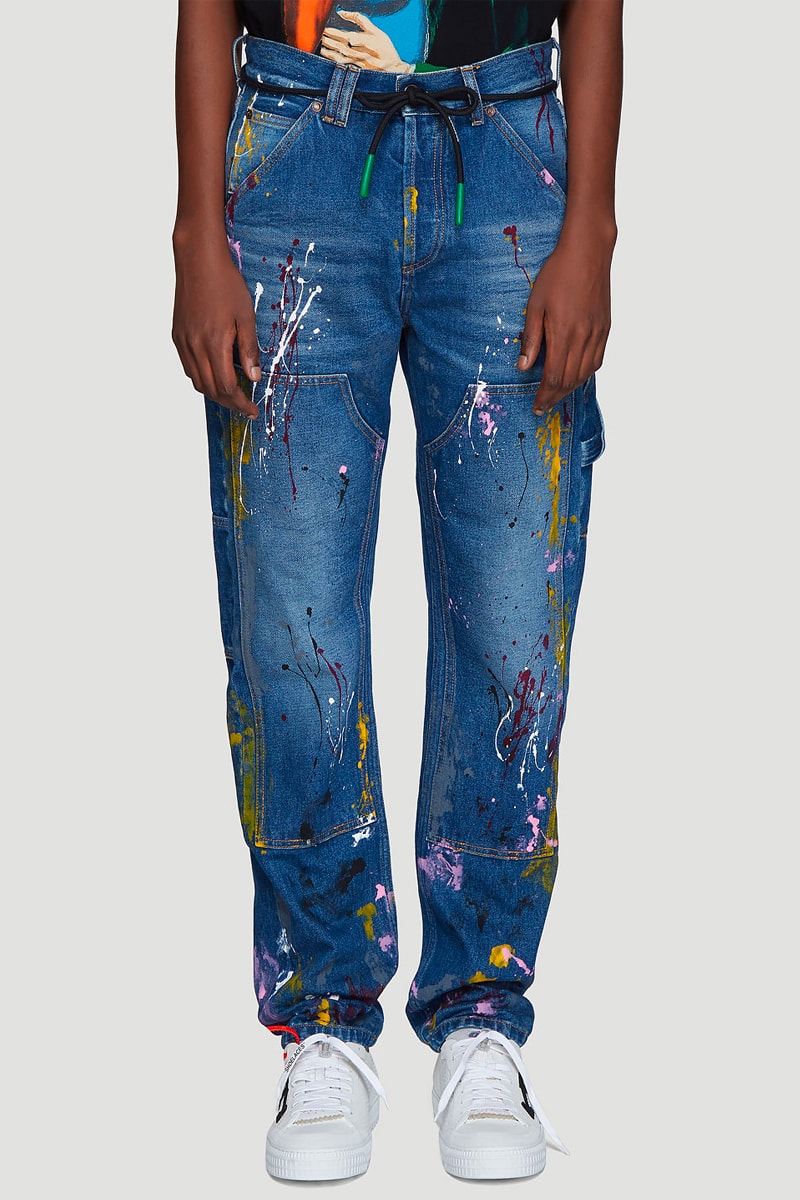 Off White Carpenter Splatter Jeans Release Blue Virgil Abloh LN-CC spring summer 2019 ss19 buy price cost blue straight leg denim info details