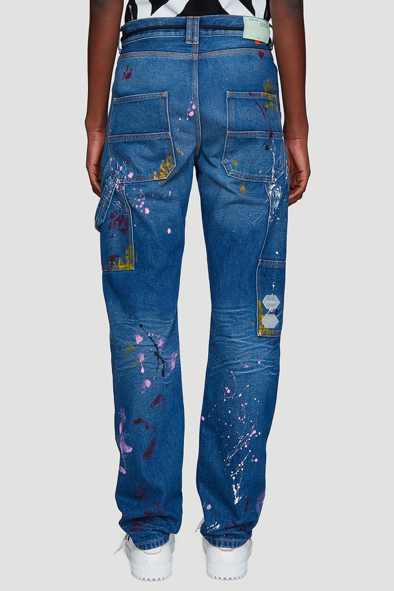 Off White Carpenter Splatter Jeans Release Blue Virgil Abloh LN-CC spring summer 2019 ss19 buy price cost blue straight leg denim info details