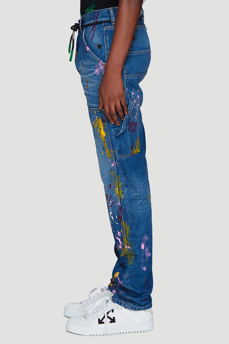 Off White Carpenter Splatter Jeans Release Blue Virgil Abloh LN-CC spring summer 2019 ss19 buy price cost blue straight leg denim info details