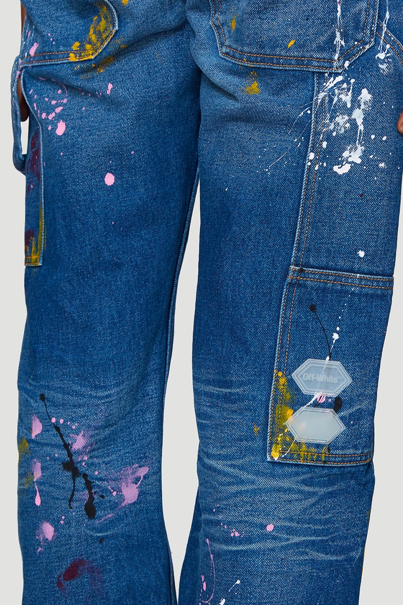 Off White Carpenter Splatter Jeans Release Blue Virgil Abloh LN-CC spring summer 2019 ss19 buy price cost blue straight leg denim info details
