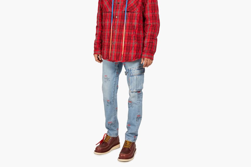 Off-White Logo Print Tie Waist Jeans Release virgil abloh jeans denim logos faded retro vintage louis vuitton