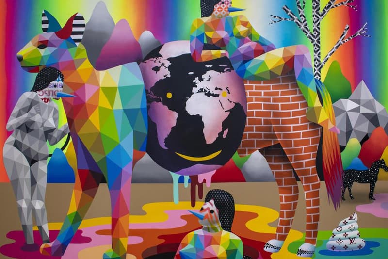 okuda san miguel metamorphosis heron arts exhibition paintings sculptures