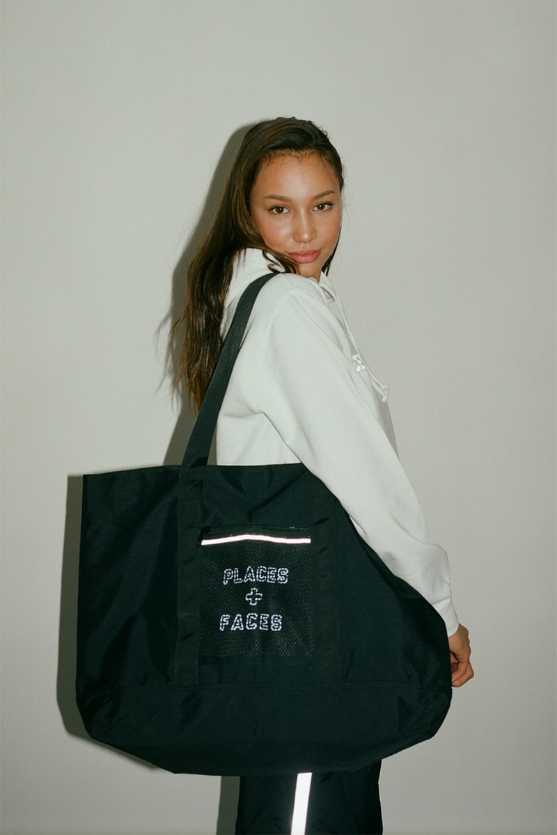 Places + Faces Reflective Spring Summer 2019 SS19 Lookbook Drop Release Capsule Collection Bags Pouches Text Nylon Tracksuit T-Shirt Hoodies Crop Tops