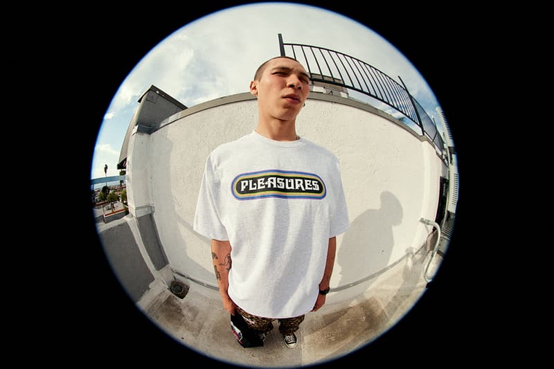 PLEASURES Summer 2019 Collection Alex James Vibrant Panic Los Angeles streetwear fish-eye lens lookbook 