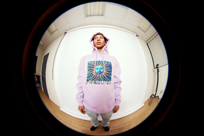 PLEASURES Summer 2019 Collection Alex James Vibrant Panic Los Angeles streetwear fish-eye lens lookbook 