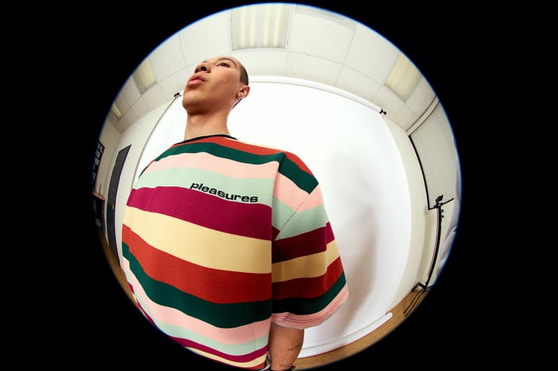 PLEASURES Summer 2019 Collection Alex James Vibrant Panic Los Angeles streetwear fish-eye lens lookbook 